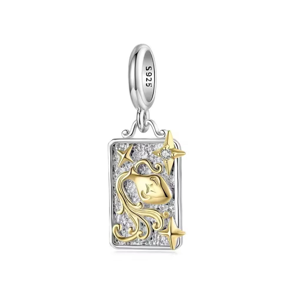 Wassermann Sternzeichen-Charm Anhänger aus 925 Sterling Silber mit goldfarbenen Details