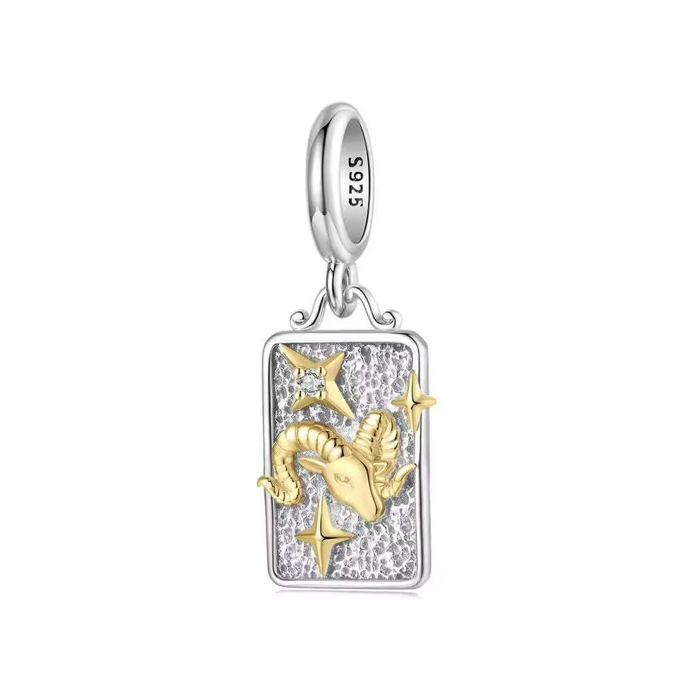 Widder Sternzeichen-Charm Anhänger aus 925 Sterling Silber mit goldfarbenen Details