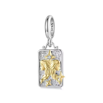 Zwillinge Sternzeichen-Charm Anhänger aus 925 Sterling Silber mit goldfarbenen Details
